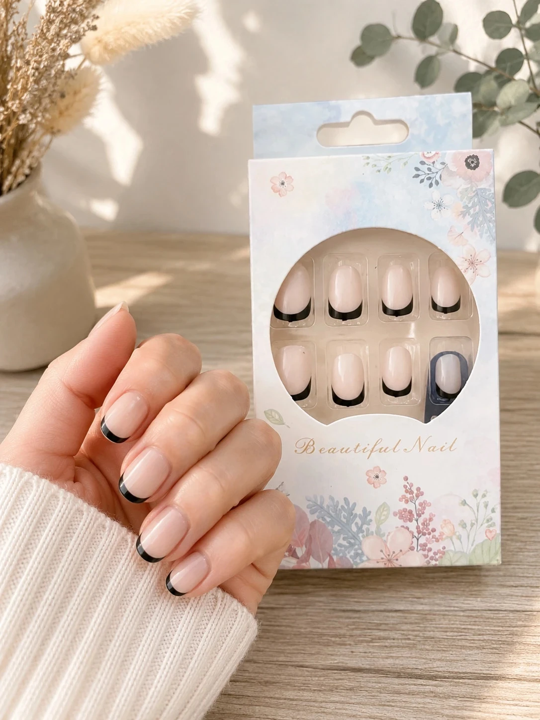 Uñas Postizas "Beautiful Nail" - Estilo Frances Invertido Negro y Nude - Nuevo – photo 4